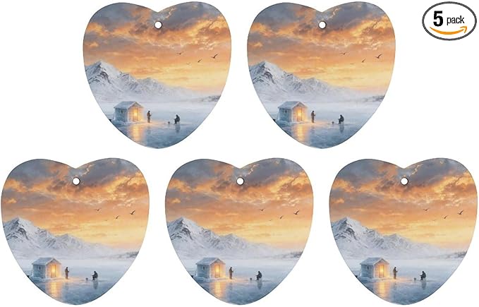 5PCS Car Air Freshener Hanging Personalized Double Sided Sunset Ice Fishing Car Fresheners Long Lasting New Cars Scents Cute Automotive Freshies for Closets Drawers (tea)
