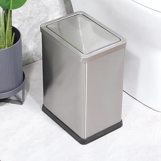 2.6 Gallon Small Office Bathroom Trash Can with Swing LidLiving Room Bedroom Garbage can Wastebasket binMetal Decor Trash Can(Stainless Steel)