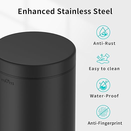 mVm Bathroom Trash Can1.3 Gallon/5 Lliter Small Trash Can with Lid and Foot PedalSoft-CloseAnti-Fingerprin.Step Round Stainless Steel Garbage Can for BathroomBedroomOfficeLiving Room(Black)