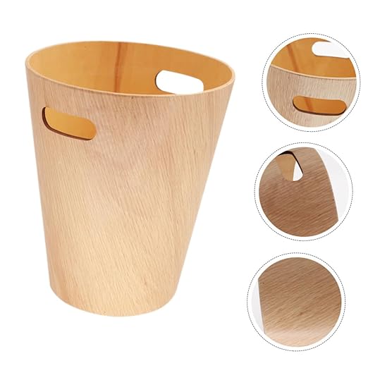 Japanese-Style Wooden Desktop Trash Can Minimalist Tiny Wastebasket for Office Desk and Bathroom Portable Large Capacity Storage Bin Easy to Clean Wood Garbage Container for Living