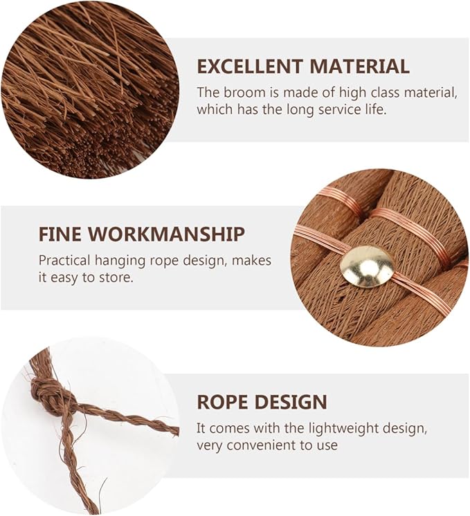 Mini Palm Broom Natural Bristle Small Household Cleaning Tool Lightweight with Hanging Rope for Desk Car Porch Dust Dirt