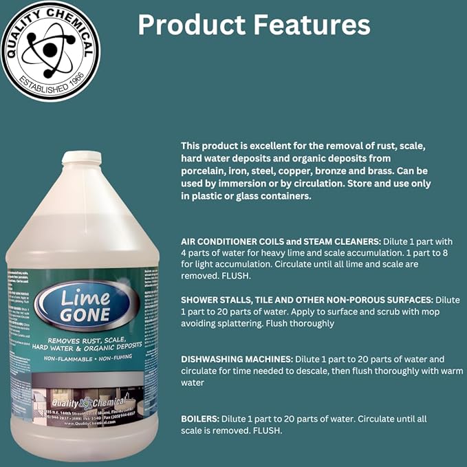 Quality Chemical Lime-Gone Remover - Calcium Lime and Hard Water Stain Remover for Bathroom Shower and Tile - Lime a Way - 128 oz (Pack of 1)