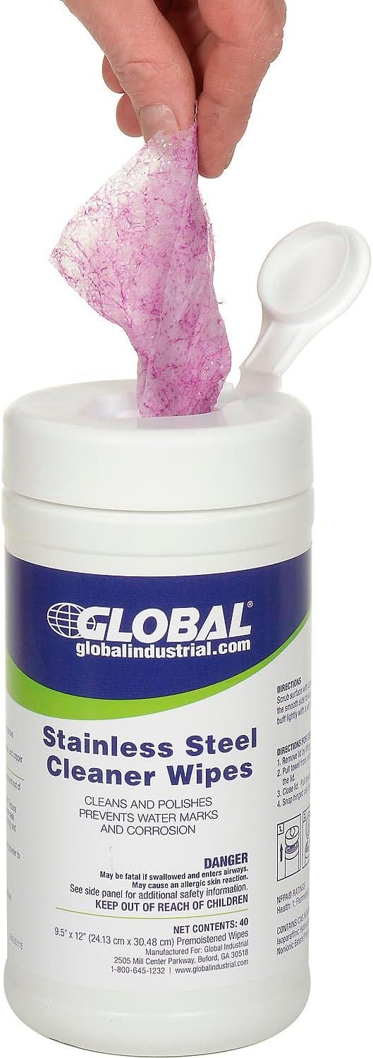 Global Industrial Stainless Steel Cleaner Wipes 40 Wipes/Canister 6 Canisters/Case