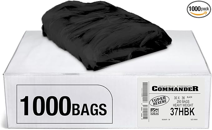 Commander 20-30 Gallon 0.59 MIL Black Heavy Duty Garbage Bags - 30 x 36 - Pack of 1000 - For Contractor Janitorial Industrial &amp Commercial