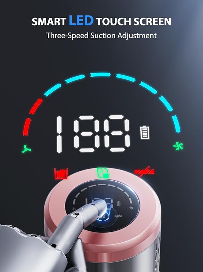 Vacuum Cleaners 45KPa Powerful Suction Cordless Vacuum Cleaner with LED Touch Display 60mins Runtime Lightweight Stick VacuumsHandheld Vacuums for Home Pet Hair