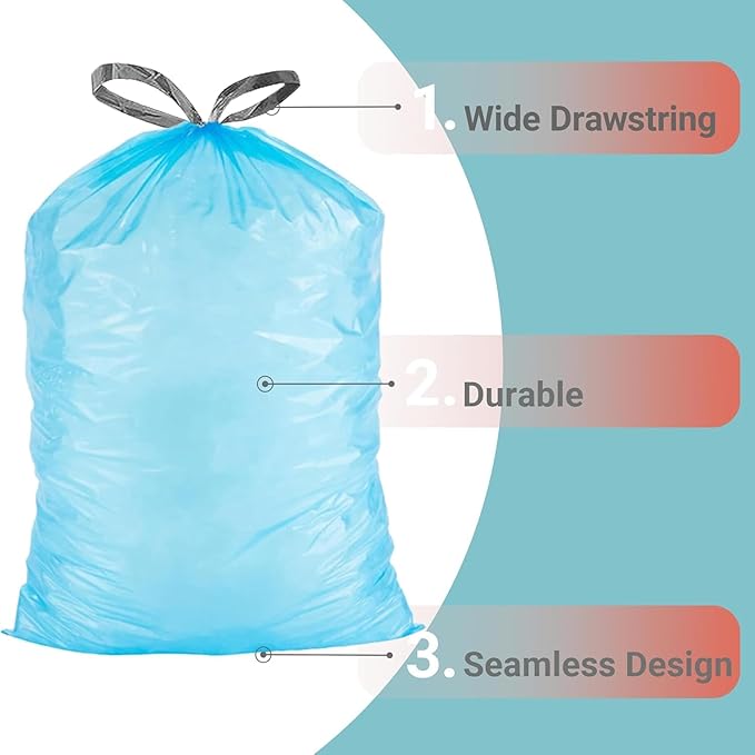 8 Gallon Trash bags for Dual Trash Can (2 x 8 Gallon) 100 count Drawstring Kitchen Garbage Bags Pre-Separated Blue