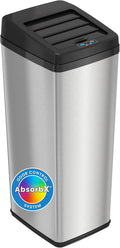 iTouchless 14 Gallon Slide Open Lid Kitchen Trash Can with Motion Sensor Stainless Steel Rectangular Trashcan for Home Office Garage Work Bedroom Living Room Large Capacity Slim Wastebasket Silver