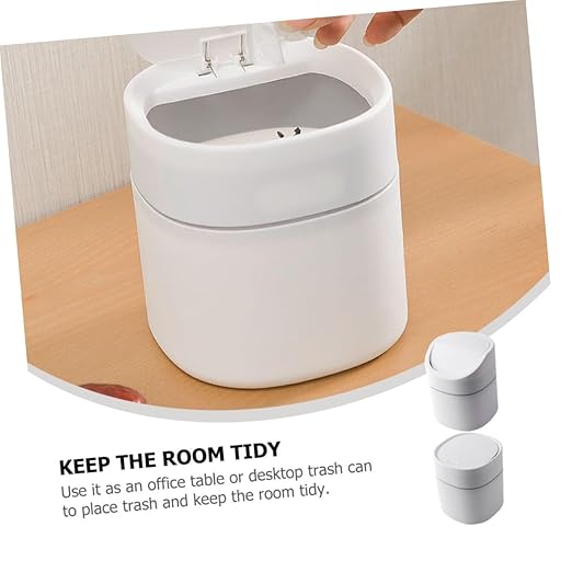Angoily 2pcs Small Tabletop Garbage Bin with Lid Plastic Desk Trash Can for Household Kitchen Office Use Wear-Resistant Mini Wastebasket with Gentle Flip Cover No Odor Exposed Design