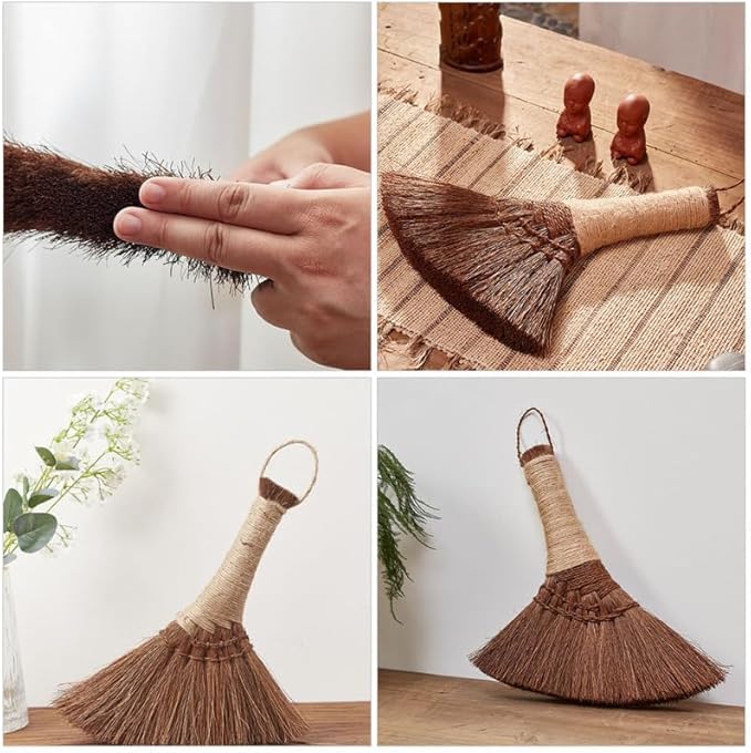 1Pc Natural Straw Whisk Broom Small Hand Broom with Ergonomic Shape for Multi-Surface Cleaning Mini Fireplace Sweeper Brush for Indoor oOutdoor Desktop Sofa Cleaning Use