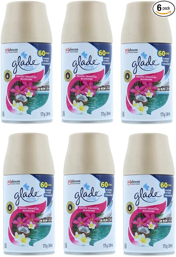 Glade Automatic Spray Air Freshener Refill Exotic Tropical Blossoms Scent 6.2 Ounce (Pack of 6)
