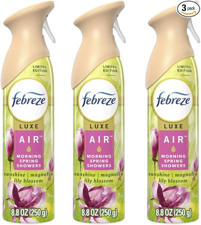 FebreezAir Freshener Spray Limited Edition Odor-Fighting Room Spray Morning Spring Showers Scent 8.8oz 3 Counts
