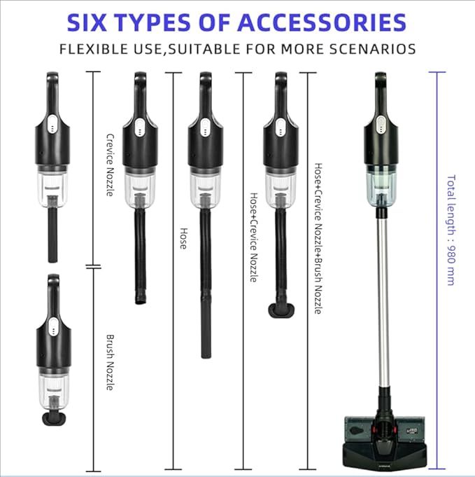 Cordless Stick Vacuum Cleaner and Mop All in One 18000Pa Suction Cordless Wet Dry Vacuum Cleaner with Water Tank Household Upright Vacuum Cleaner and Mop Combo for Hard Floor Pet Hairs (Black)