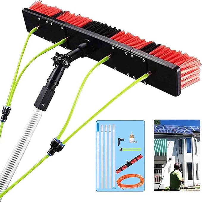 Foot Window Cleaning Pole Water Hose Fed Pole Window Cleaning Brush Equipment Water Fed Cleaning Photovoltaic and Solar Panels50cm Brush Head9m/29.5FT