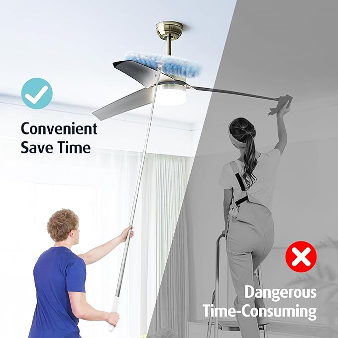 6 ft Extendable Duster Handle with 20 Refills Compatible with Swiffer Disposable Microfiber Dusting Pads for Home Cleaning Ceiling Fan Window Hard-to-Reach Areas