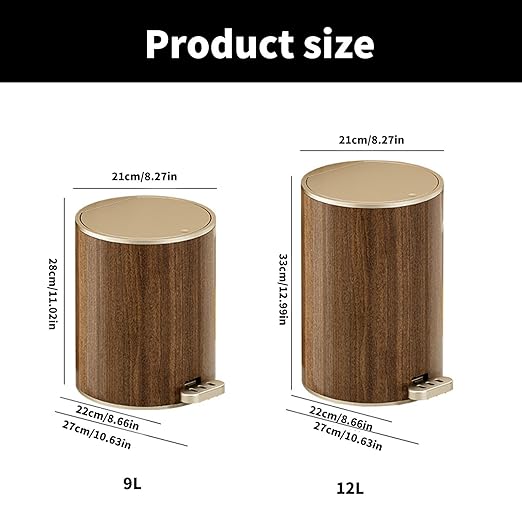 Modern Trash Can Wood Grained Texture Garbage Bin Sealed Trash Can with Lid Easy to Use for Living Room 9L/12L Waste Bin