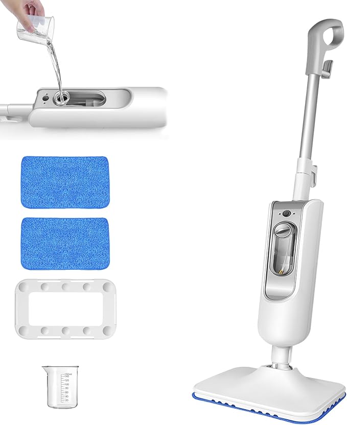 Electric Cleaner Floor Hot Steam Mop Cleaner 1500W Handheld Cleaning Machines Convenient Detachable Handheld Unit with 2 Washable Microfiber Pads For Cleaning Floor Laminate Windows and Carpet
