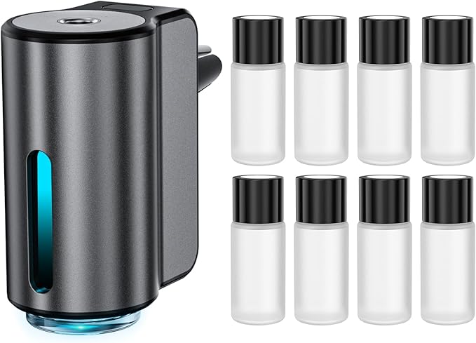 Smart Car Air Freshener Car Air Freshener Diffuser Car Diffuser Air Freshener with Three Adjustable Modes Aromatizante para Carro Car Diffuser with 8pcs Essential Oil(Black)