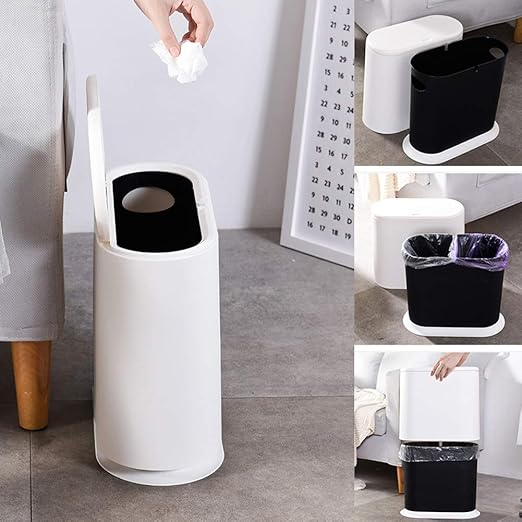 Sooyee 10 Liter Rectangular Plastic Trash Can Wastebasket with Press Type Lid2.4 Gallon Garbage Container Bin for BathroomPowder RoomBedroomKitchenCraft RoomOffice (Cream White)