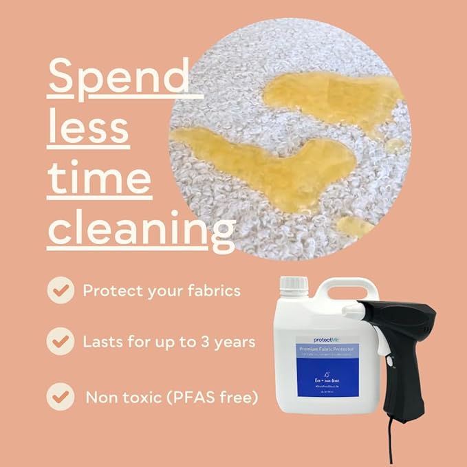 Fabric Protector and Stain Resistant Spray - Upholstery Fabric Spray for Stain Guard for Carpet Shoes Couch Sofa - Non Toxic Water Based Furniture Protector - 84.5 Fl. Oz. +Sprayer