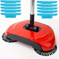 3-in-1 Carpet Sweeper &amp Manual Push Mop 360° Rotating Handheld Cleaner for Hardwood &amp Ceramic Floors Compact Dustpan &amp Trash Bin – Bright Red