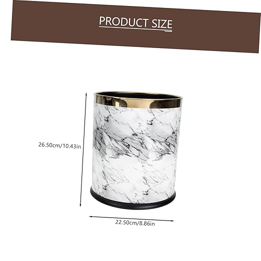Marble Pattern Round Plastic Trash Can for Office and Home Compact Garbage Wastebasket with Mouth Versatile Space Bin for Bathroom Cabinet Under Sink Use