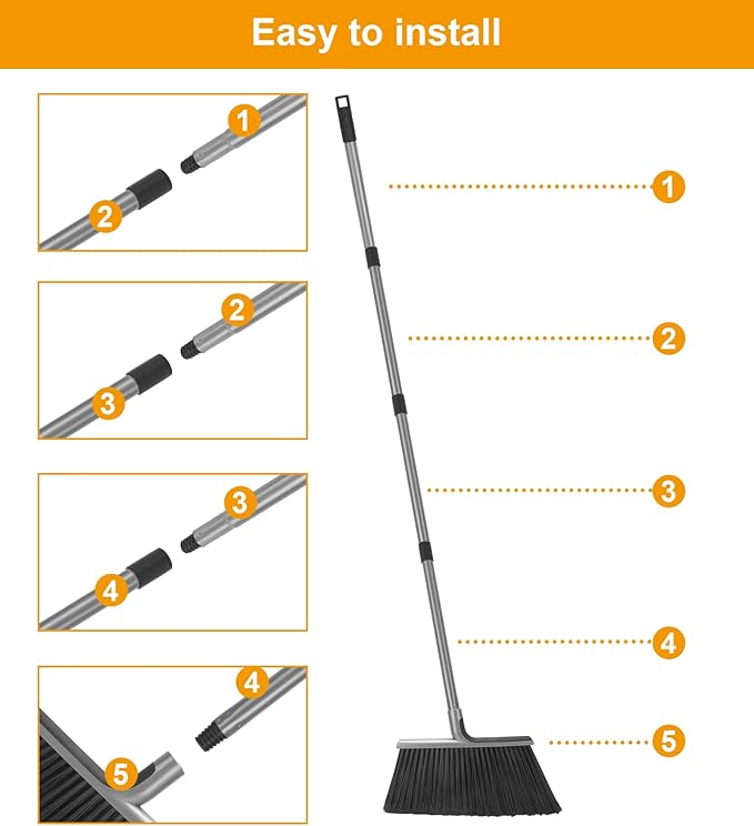 KeFanta 4 Packs Outdoor Broom Heavy Duty with 55 Long Handle Commercial Brooms for Sweeping Indoor Courtyard Restaurant Garage Patio Decks Mall Market Kitchen Office Lobby Shop