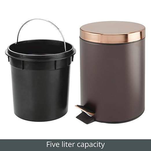 mDesign Pedal Bin - Metal Waste Bin with Pedal Lid and Plastic Bucket Insert - Perfect for Bathroom Kitchen and Office - Ergonomic Design - Bronze/Rose Gold