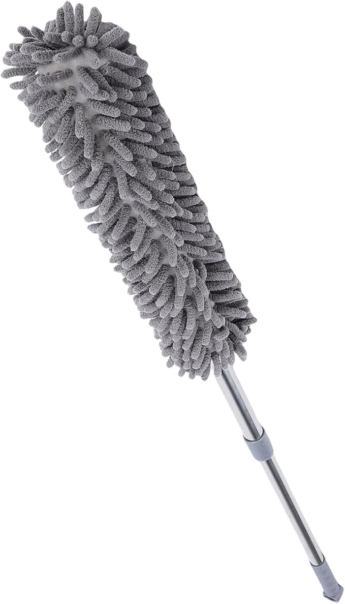 Telescopic Duster with electrostatic adsorption Soft 60 to 80 cm Washable with Flexible Corner Brushes for Easy dust Removal (Gray)