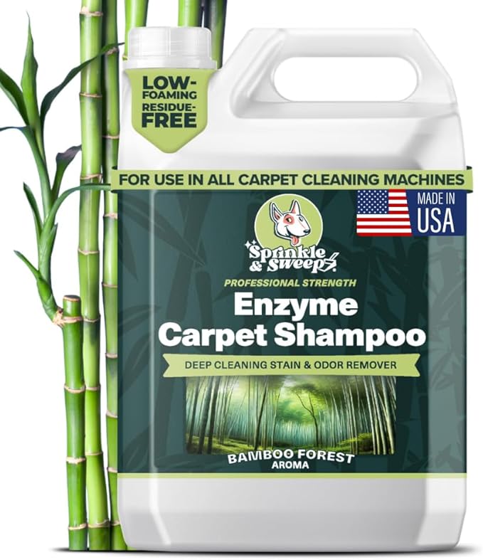 Sprinkle &amp Sweep Enzyme Carpet Cleaner - Enzyme Carpet Shampoo (64oz) - Carpet Cleaner Solution to Eliminate Tough Stains &amp Neutralize Odors - Removes Dog Cat All Pets Urine- Use with All Ma