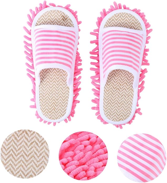 minkissy 2 Pairs Washable Detachable Mop Slippers: Floor Cleaning Unisex House Slippers -striped Indoor Cleaning Shoes for Home Dorm