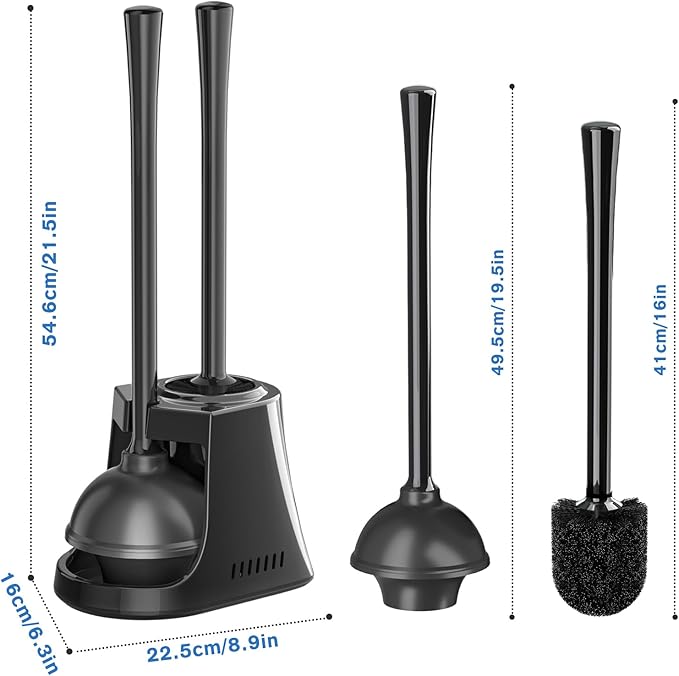 Toilet Plunger and Brush Bowl Brush and Heavy Duty Toilet Plunger Set with Ventilated Holder 2-in-1 Toilet Brush and Plunger Combo for Bathroom Cleaning (2 Black)