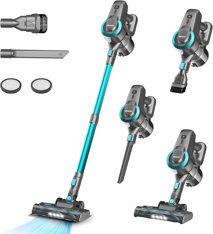 DEVOAC Cordless Vacuum Cleaner Ultra-Lightweight Stick Vacuum 2200mAh Battery Up to 40mins Runtime 6 in 1 Powerful Handheld Vacuum for Home Hard Floor Carpet Pet Hair (Waterfall)