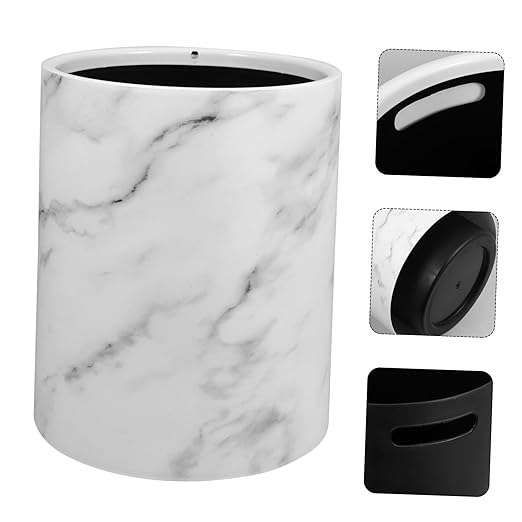 Marble Pattern Trash Bin Plastic Wastebasket Opening Bathroom Kitchen Bedroom Office Garbage Can Stylish Home Organizer