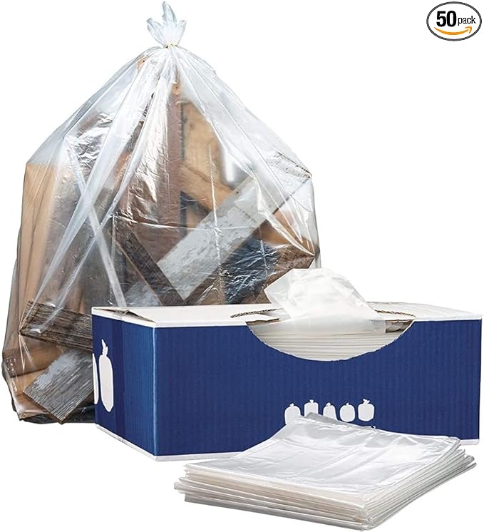 Plasticplace 56 gallon Trash Bags │ 1.5 Mil │ Clear Heavy Duty Liners Fits Glutton Garbage Can │ 43” x 46” (50 Count) (W56LDC1)