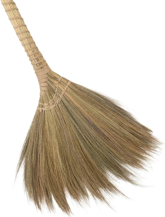 Outdoor Broom for Floor Cleaning 43.3'' Length Heavy-Duty Natural Grass Broom for Sweeping Concrete Courtyard Garage Patio Indoor Home Kitchen Office Lobby