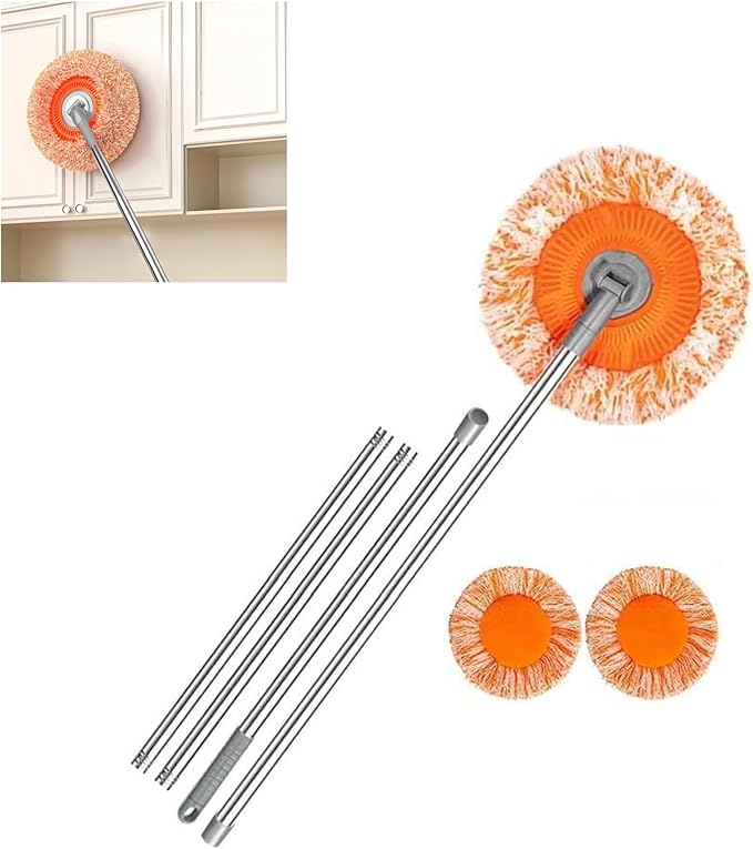 180° Rotatable Adjustable Cleaning Mop with 3 Mop Head 78 Inches Long Handle Wet &amp Dry Mopping Suitable for Floor Door Window Ceiling and Bathroom