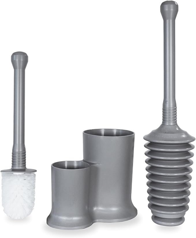 Master Plunger 500 &amp Toilet Brush Combo Set – Heavy-Duty Gray Toilet Plunger with High-Efficiency Brush and Holder – Durable Compact Bathroom Cleaning Kit
