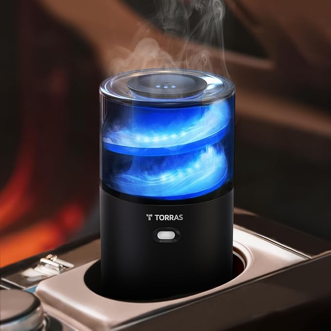 Torras Smart Car Air Freshener Diffuser CF18 Landscape Car Diffuser Auto On/Off 3 Modes Ambient lights 1100mAh Built-in Battery Perfume Natural Fragrance Lasts 3 Months