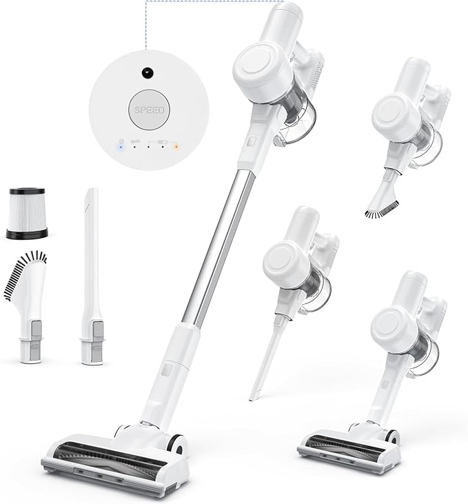 Cordless Vacuum Cleaner Electric Rechargeable Vac Handheld for Carpet Hard Floor Pet Hair White