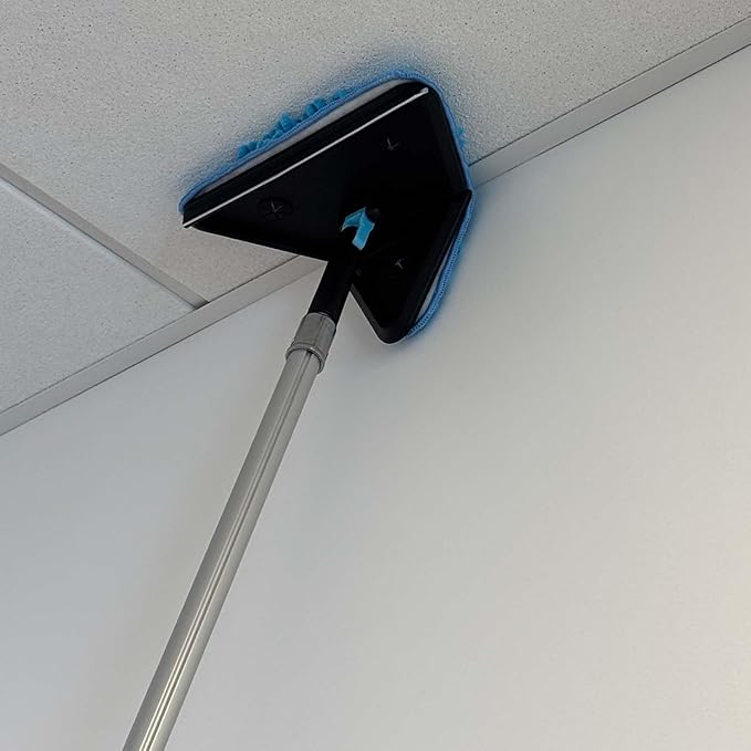 25 Foot Painted Wall Cleaner Mop with 18 Ft Heavy Duty Extension Pole 3-in-1 High Ceiling Cleaning Tool with 4 Microfiber Chenille Pad Cobweb Duster Fan Baseboard Window Squeegee Kit (18ft)