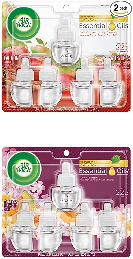Air Wick Plug in Scented Oil 5 Refills Apple Cinnamon Medley and Summer Delights (5x0.67oz) Essential Oils Air Freshener