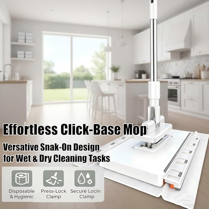 Snap Grip Mini Mop Clever Zero Touch Cloth Changing Mini Mops Cloth Changing MiniMop with Automatic Hands Free Push Pull Handle Retractable Disposable Dust Mops for Multi Cleaning (39in)