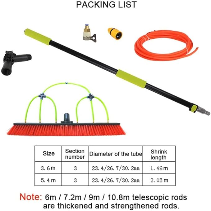 NYMFEA 12ft-36ft Window Cleaning Pole/Water Fed Telescopic Brush/Extendable Cleaner Conservatory Roof Glass Wall Photovoltaic Panel Cleaning Solar Panel7.2M/24FT