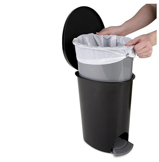 2.6 Gallon Step On Trash Can (2 Pack) Black - Small Wastebasket for Bathroom Kitchen Office - Slim Oval Plastic Bin - Foot Pedal Operated