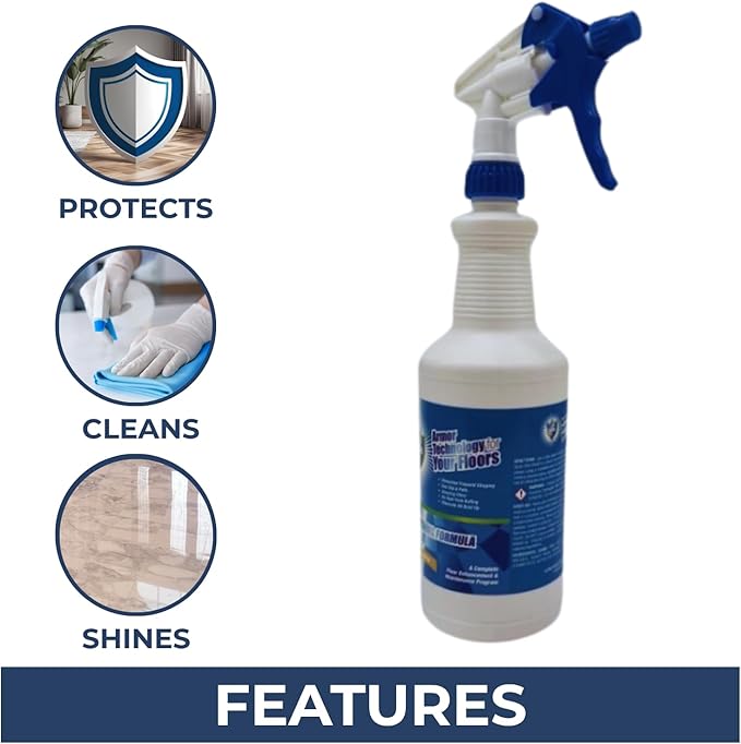 UltraShield Ready To Use (RTU) - High-Gloss Floor Finish Scratch-Resistant Slip-Reducing Dust-Free Spray Bottle - Includes 2 Heavy Duty Spray Triggers Case of (12 x 32 oz)