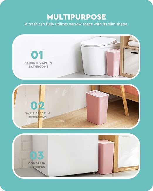 Baffect Small Trash Can with Lid Waste Basket Bathroom Garbage Can Dorm Room Essentials for Bedroom Office College-2.1 Gallon (Pink)