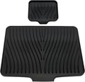 Silicone Dish Drying Mat for Kitchen Counter Dish Drying Pad Non-Slip Drain Pad with Built-in Drain Food-Grade Odorless Easy-Clean Drying Mat (Black 19.69 x 17)