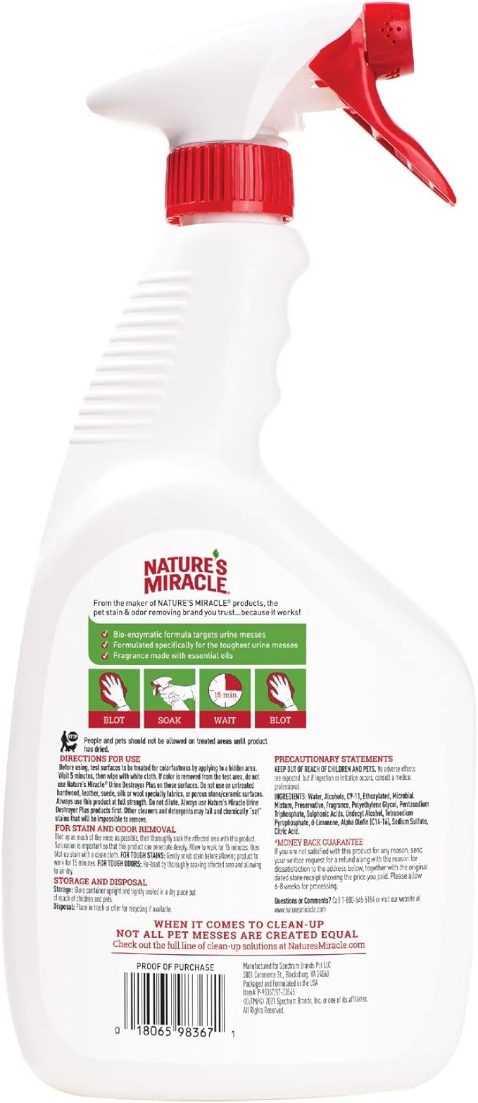 Nature’s Miracle Urine Destroyer Plus Cat32 OuncesUnscentedEnzymatic FormulaReady-to-Use(Pack of 12)