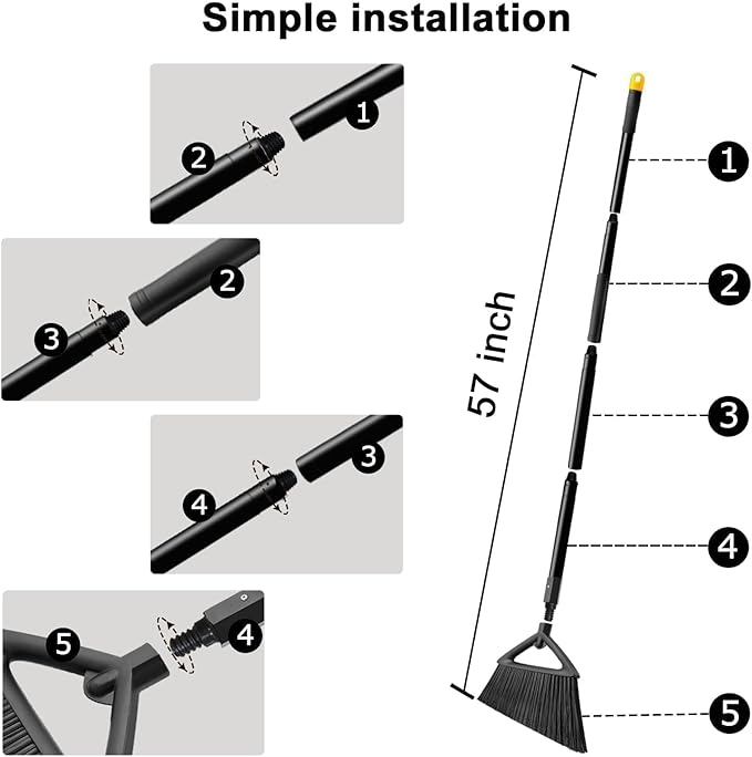 3PCS Heavy Duty Broom Broom for Sweeeping Indoor and Outdoor Angle Broom with Long Pole Outdoor Broom for Courtyard/Garages/Slidewalk Indoor Broom for Kitchen Lobby Cantee Black