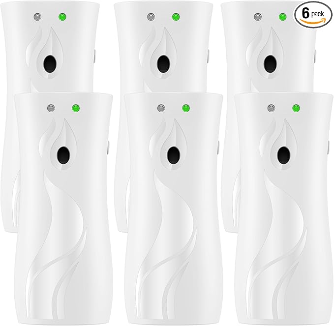 Automatic Air Freshener Spray Dispenser 6-Pack Wall Mounted or FreestandingMultiple Time SettingsCommercial and Home Use in Bathrooms Offices Living Rooms and Commercial Places (White 1121)